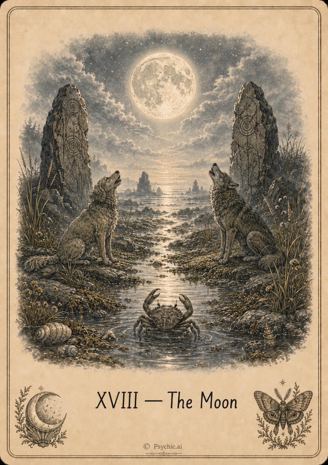 The Moon tarot card illustration
